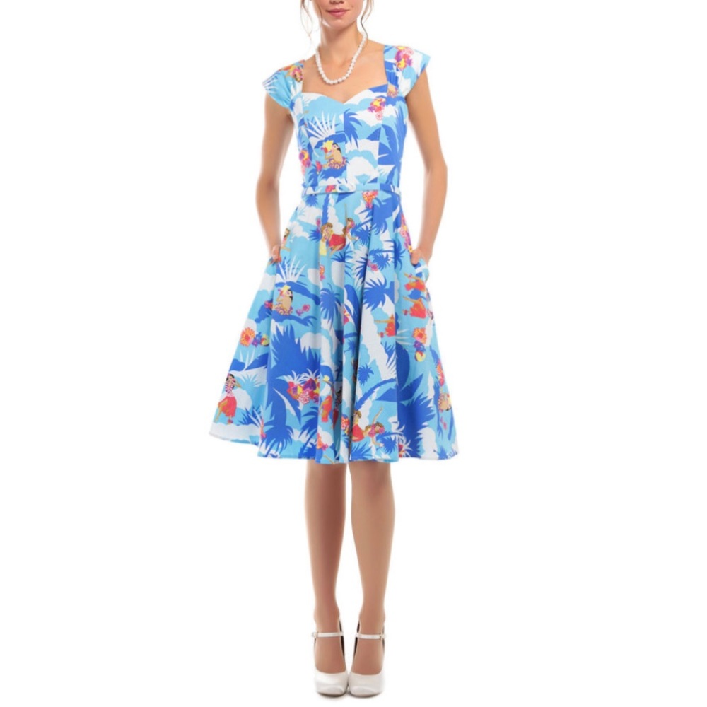 Aida Zak Sandra Blue Hawaiian Print Dress Size 8